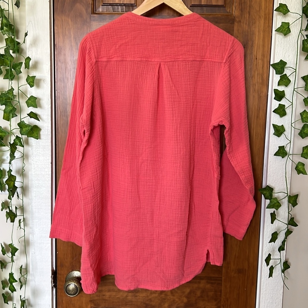 PUREJILL 100% Cotton Gauzy Button-Up Tunic Top in Coral - Picture 2 of 8